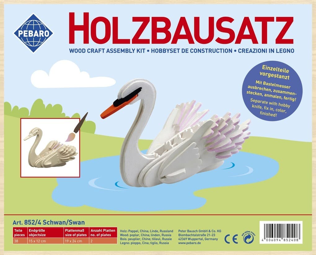 PEBARO 852/4 - Holzbausatz Schwan, 38 Teile, Holzkonstruktion zum Zusammenstecken