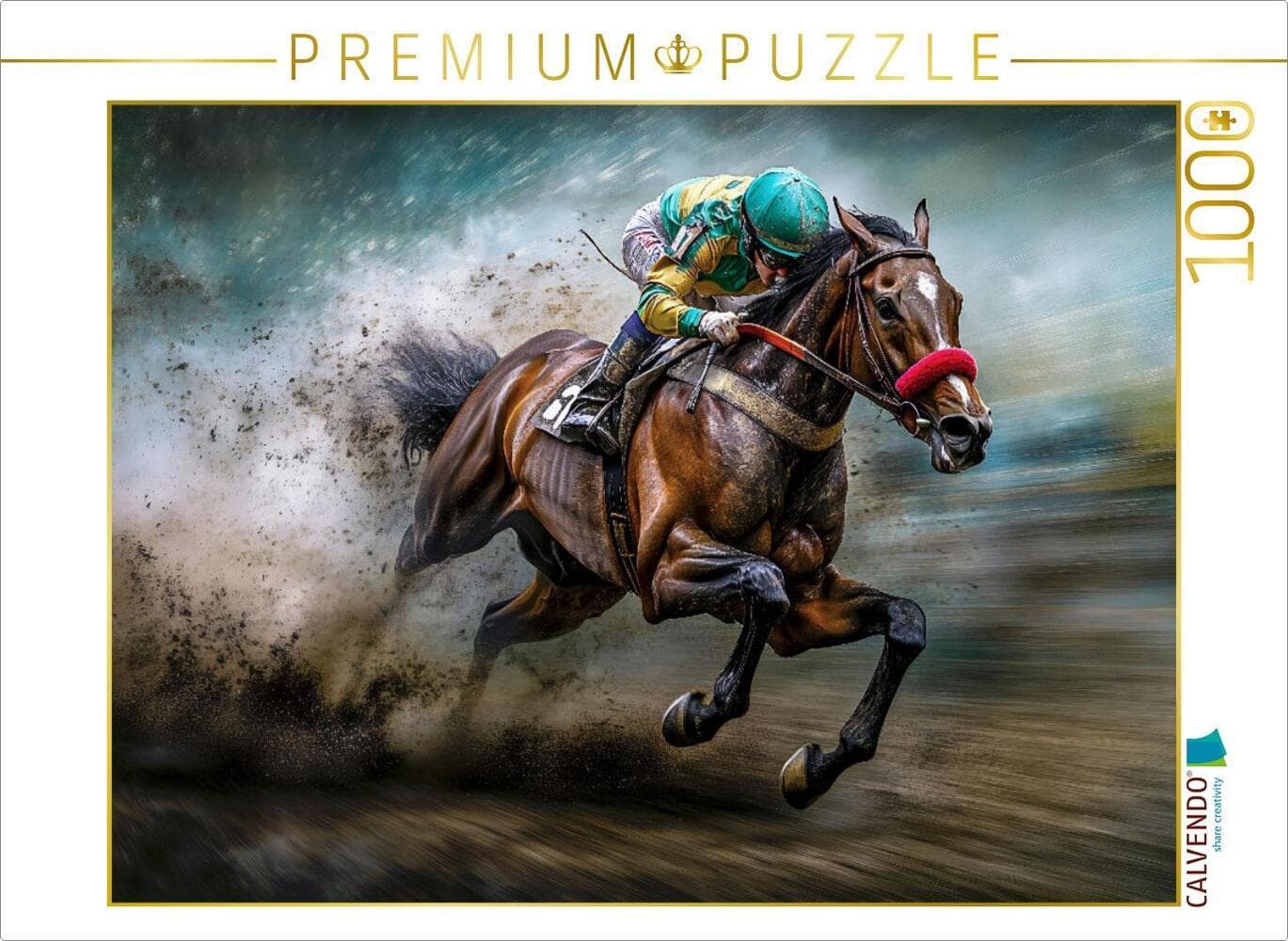 CALVENDO Puzzle Kraftvoll und dynamisch über die Rennbahn | 1000 Teile Lege-Größe 64x48cm Foto-Puzzl