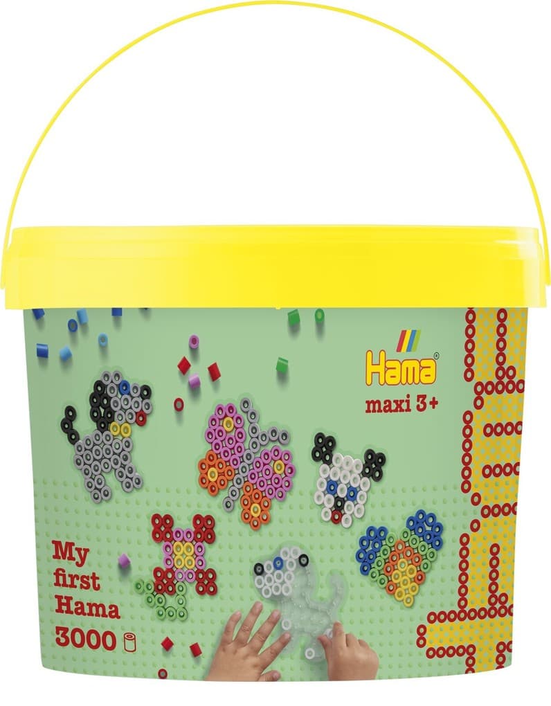 Hama 8806 - Eimer mit ca. 3000 Maxi-Bügelperlen, 4 Stiftplatten und Anleitung