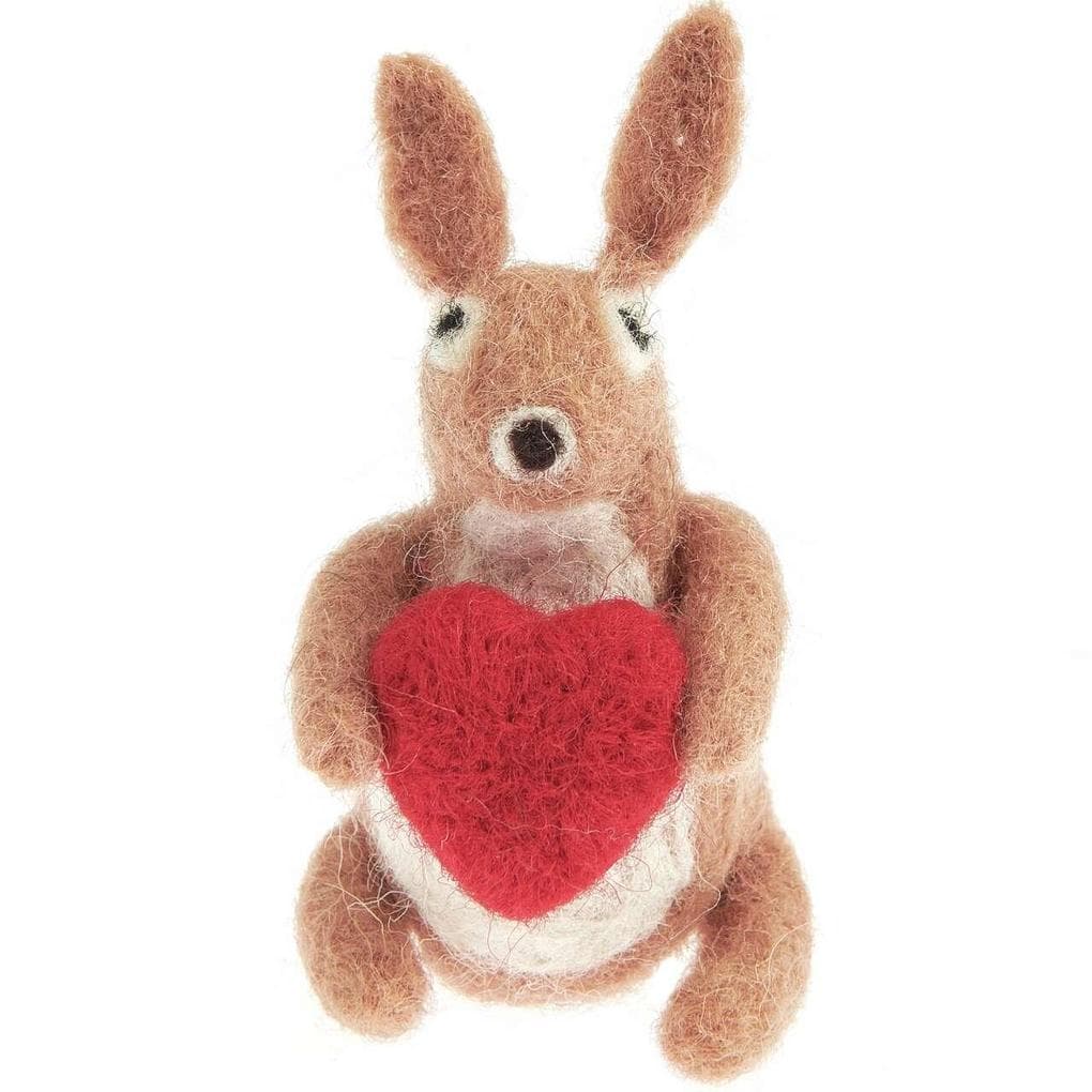 Filz-Hase mit rotem Herz, Braun, 7 x 4 x 4,3cm