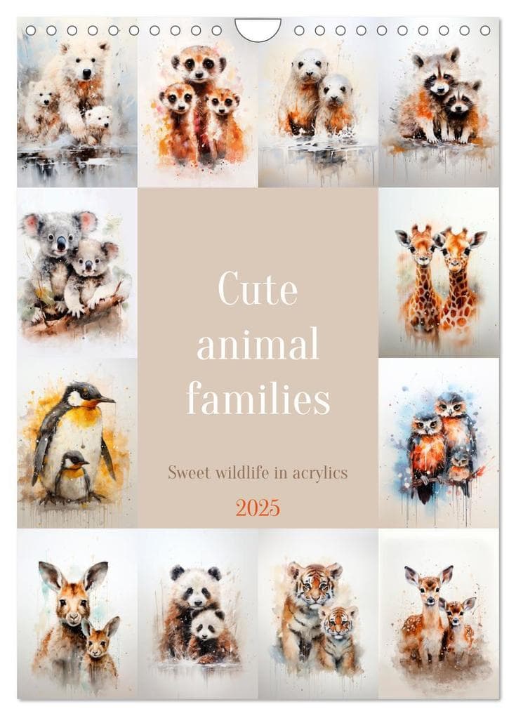 Cute animal families (Wall Calendar 2025 DIN A4 portrait), CALVENDO 12 Month Wall Calendar
