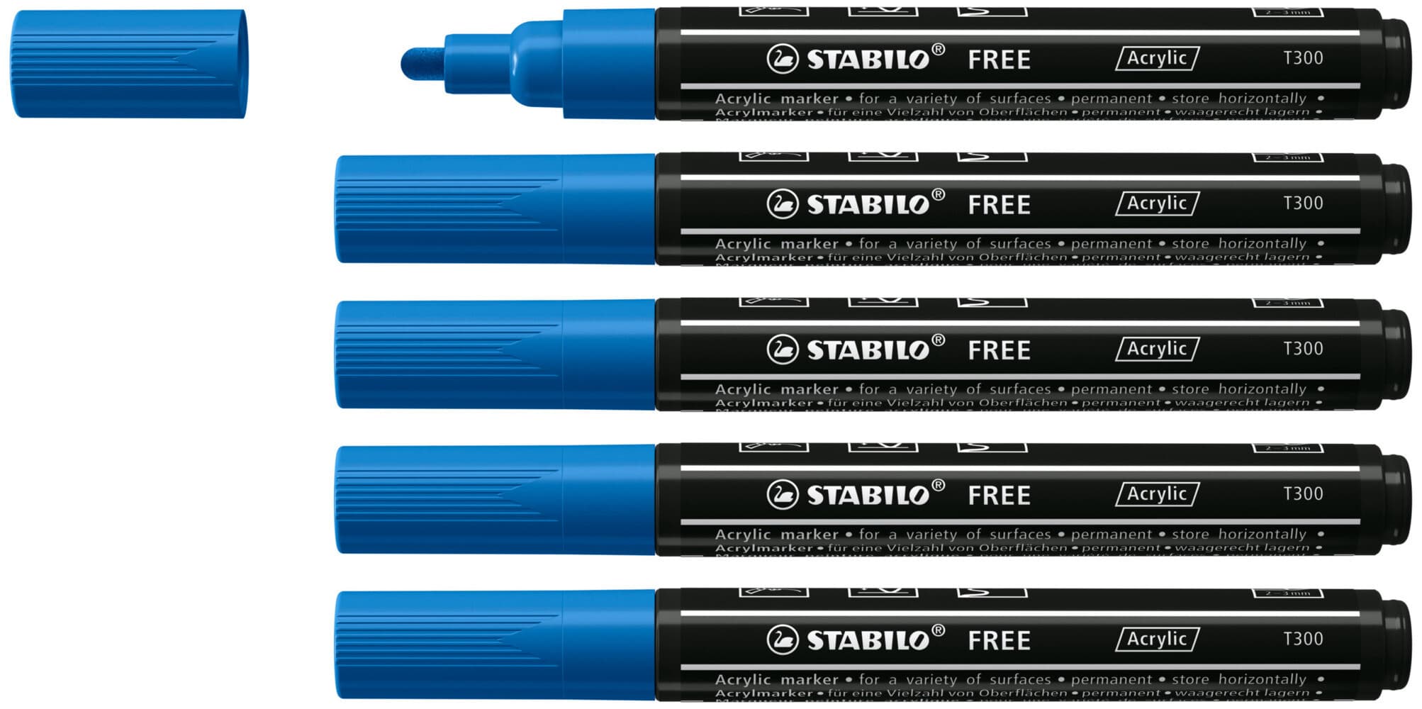 STABILO Acrylmarker FREE Acrylic T300, 2-3 mm, 5er Set, dunkelblau