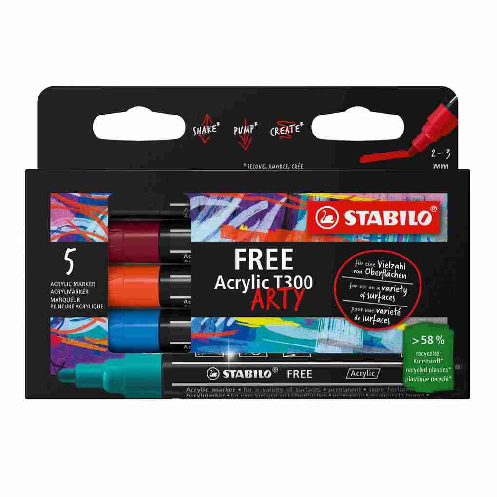 STABILO Acrylmarker FREE Acrylic T300, 2-3 mm, 5er Set, URBAN