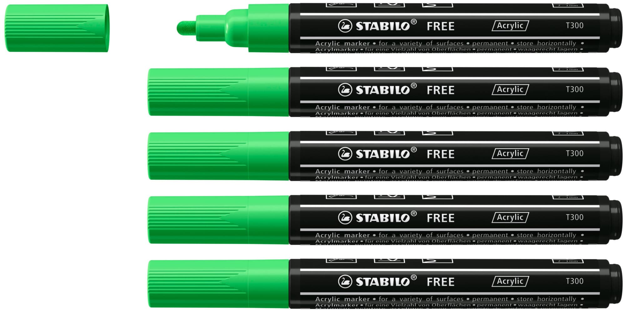 STABILO Acrylmarker FREE Acrylic T300, 2-3 mm, 5er Set, laubgrün