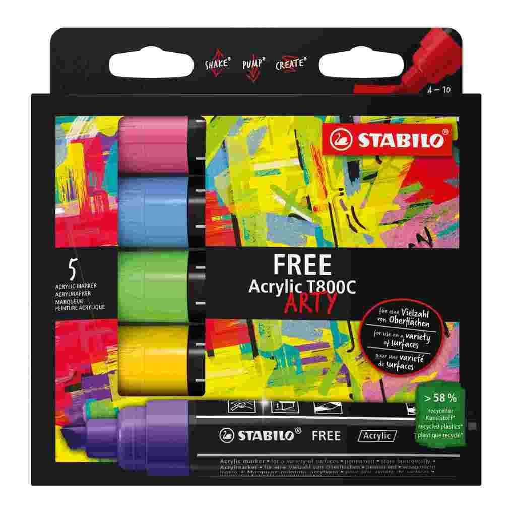 STABILO Acrylmarker FREE Acrylic T800C, 4-10 mm, 5er Set, SEASIDE