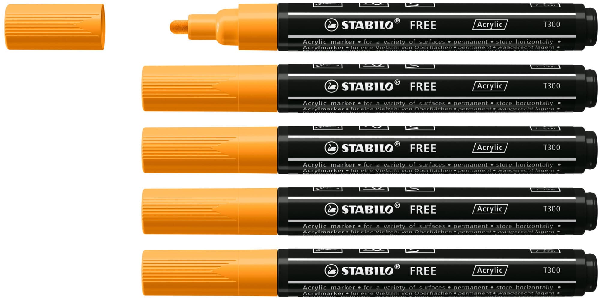 STABILO Acrylmarker FREE Acrylic T300, 2-3 mm, 5er Set, orange