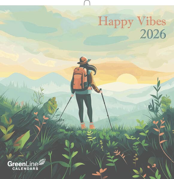GreenLine Happy Vibes 2026 - Wand-Kalender - Broschüren-Kalender - 30x30 - 30x60 geöffnet