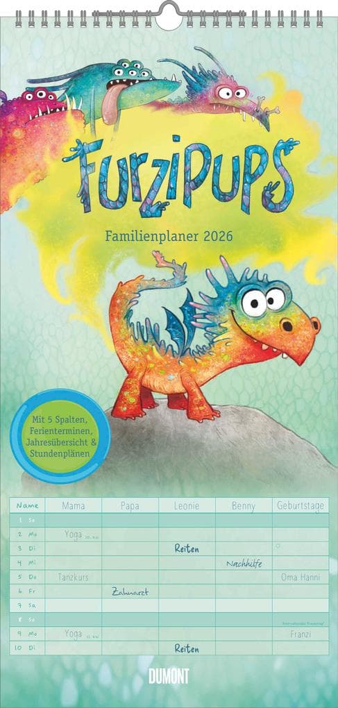Furzipups der Knatterdrache - Familienplaner mit 5 Spalten