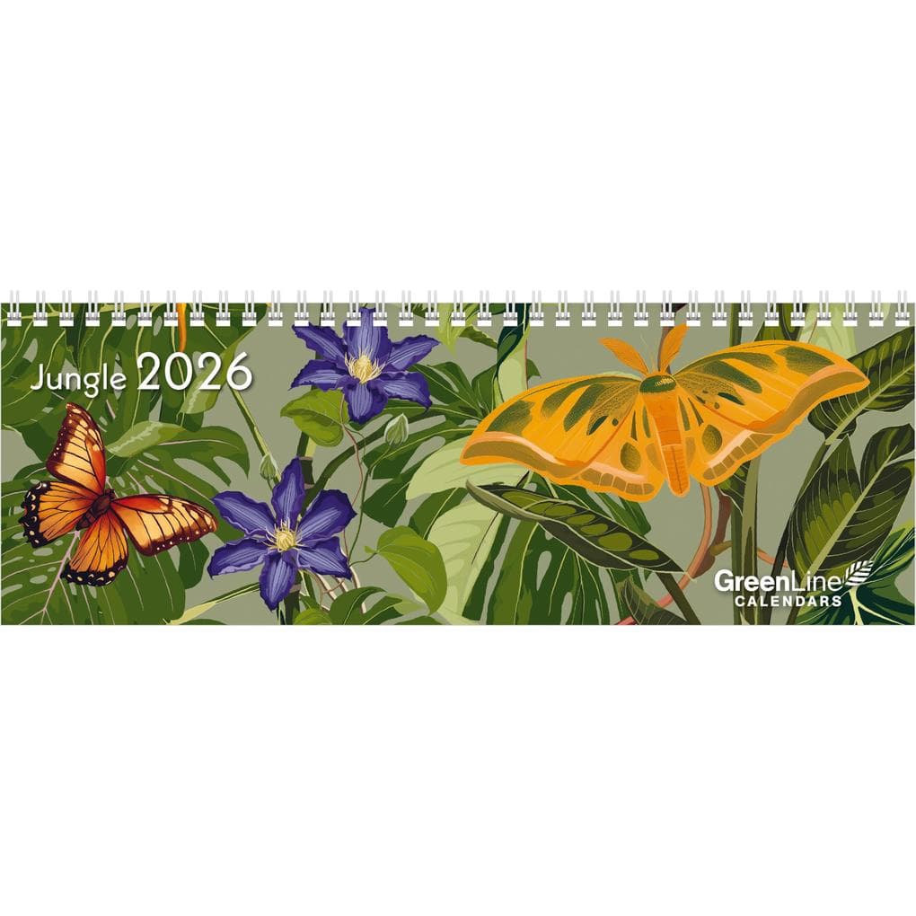 GreenLine Jungle 2026 - Tischkalender mit Blumendesign - 29,7 x 10,5 cm - Spiralbindung - mit viel Platz für Einträge