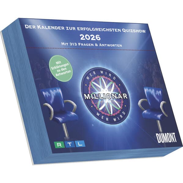 DUMONT - Wer wird Millionär 2026 - Tagesabreißkalender 15×12 cm mit 313 Seiten, Rätselkalender & Qui