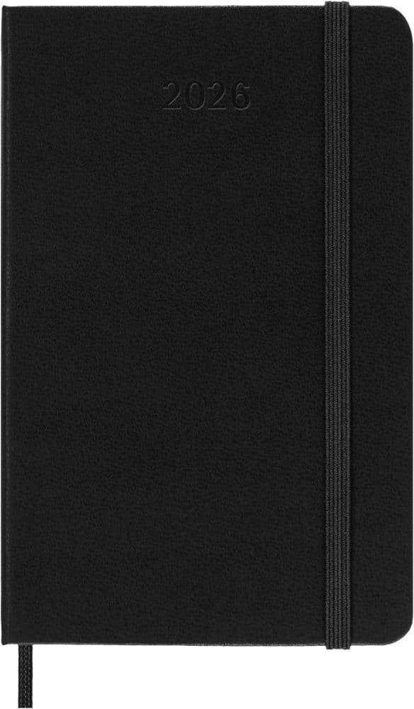 Moleskine 12 Monate Wochenkalender 2026, Pocket/A6, 1 Wo = 2 Seiten, vertikal, fester Einband, Schwarz