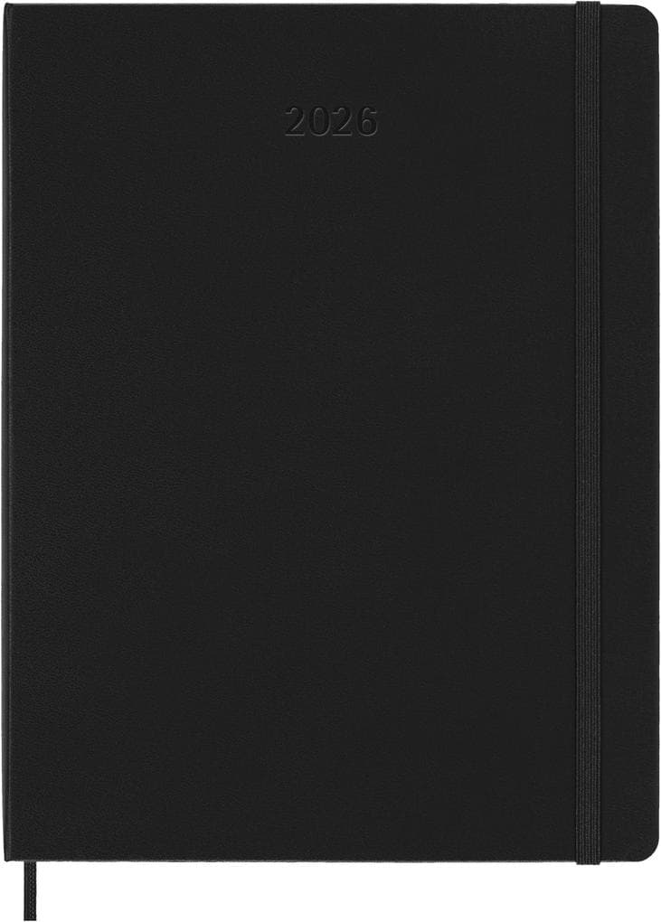 Moleskine 12 Monate Wochen Notizkalender 2026, XL, 1 Wo = 1 Seite, rechts linierte Seite, fester Einband, Schwarz