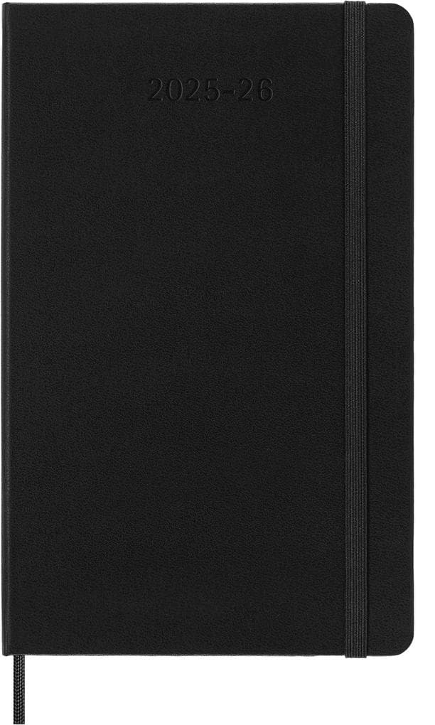 Moleskine 18 Monate Wochen Notizkalender 2025/2026, L/A5, 1 Wo = 1 Seite, Rechts linierte Seite, Fester Einband, Schwarz