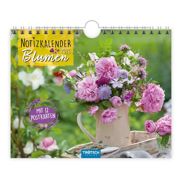 Trötsch Notizkalender Querformat Notizkalender Blumen 2026 mit 12 Postkarten