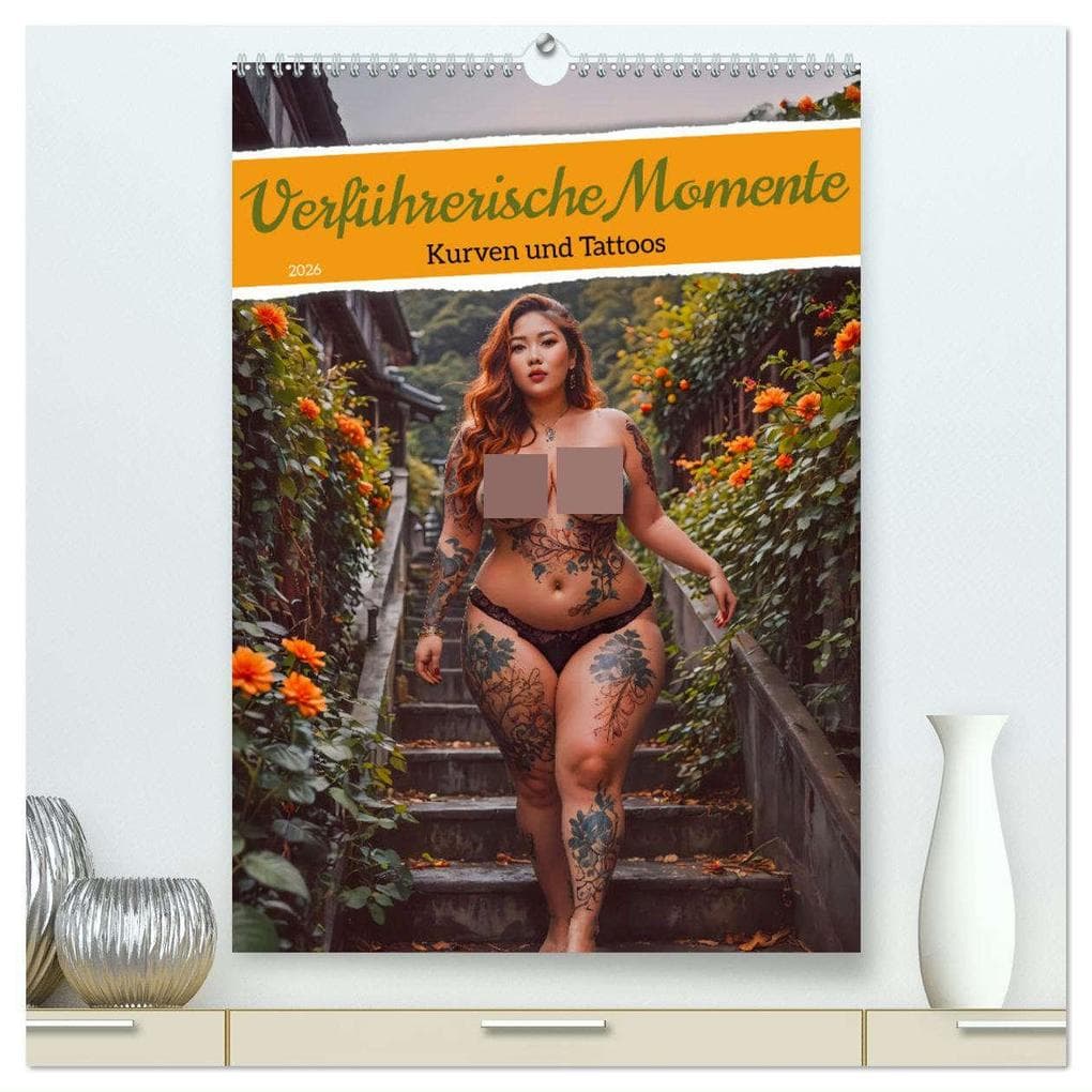 Verführerische Momente - Kurven und Tattoos (hochwertiger Premium Wandkalender 2026 DIN A2 hoch), Kunstdruck in Hochglanz