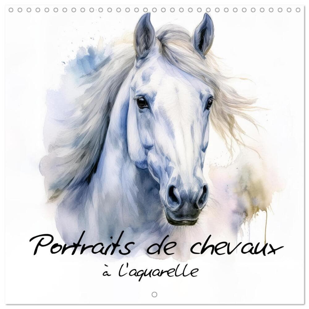 Portraits de chevaux à l'aquarelle (Calendrier mural carré 2026 30x30 cm) Calendrier double avec une