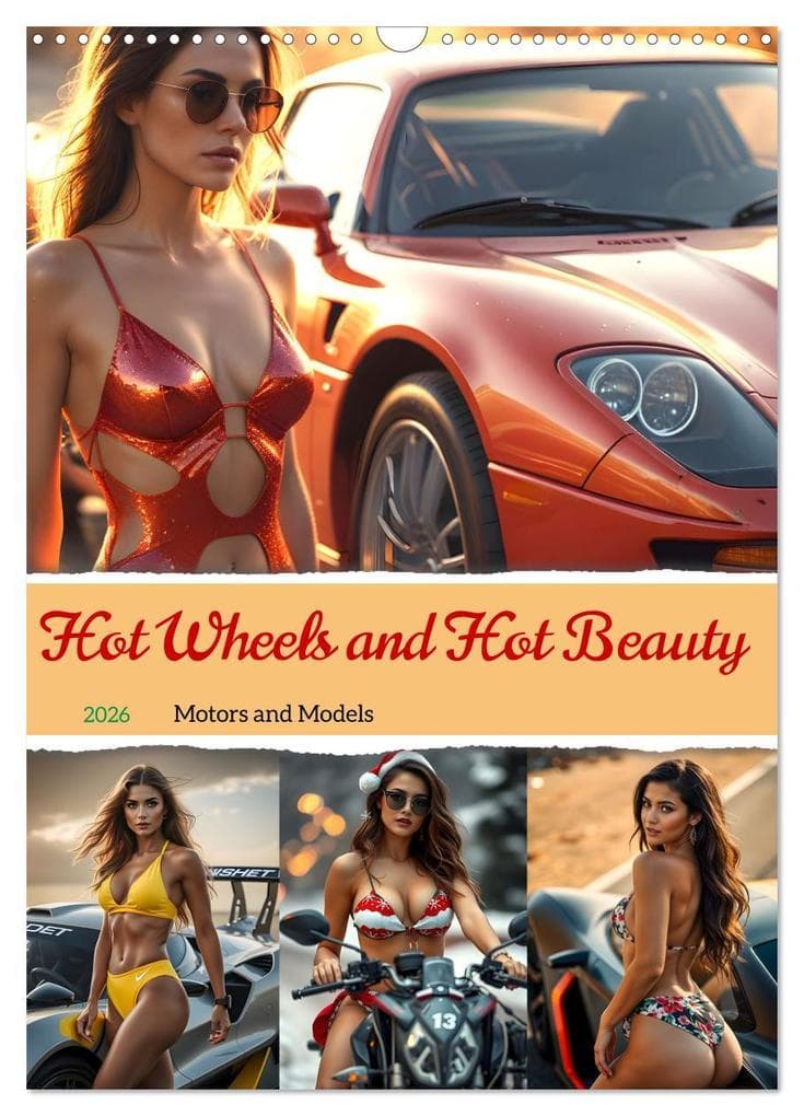 Hot Wheels and Hot Beauty - Motors and Models (Wall Calendar 2026 DIN A3 portrait), CALVENDO 12 Month Wall Calendar
