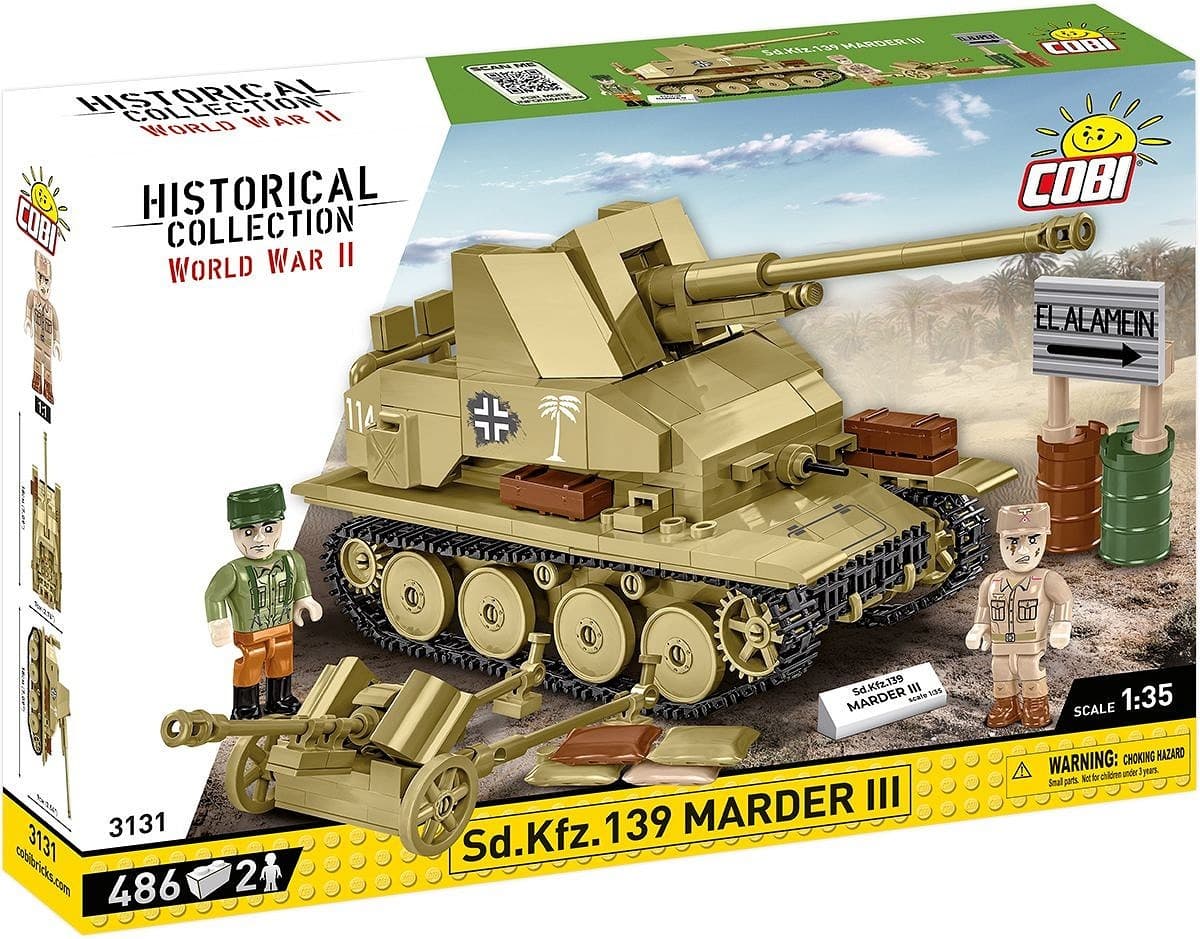 COBI Historical Collection 3131 - Sd.Kfz.139 Marder III, Jagdpanzer, WWII, Maßstab 1:35, Bausatz, 486 Klemmbausteine, 2 Figuren