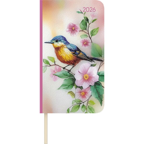 Lady Journal Slim Bird 2026 - Taschen-Kalender 9x15,6 cm - Weekly - 128 Seiten - Notiz-Buch - mit Info- und Adressteil - Alpha Edition