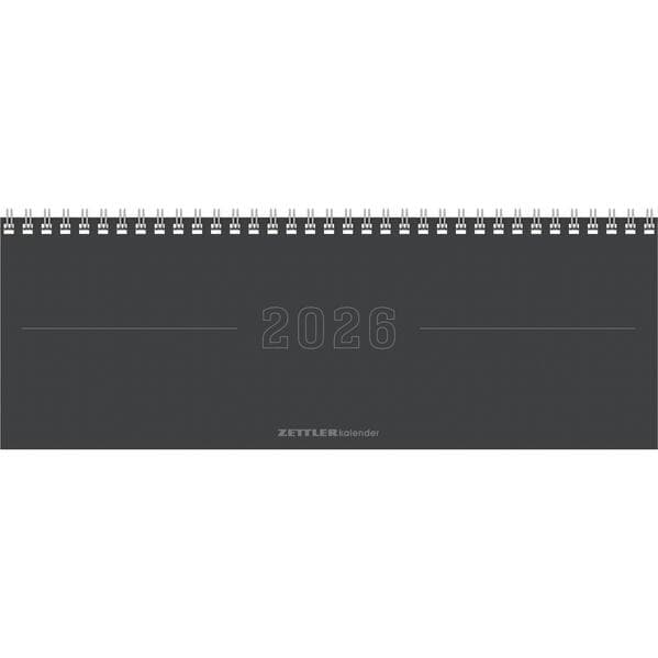Tisch-Querkalender Papyrus Grau 2026 - Büro-Planer 29,7x10,5 cm - Tisch-Kalender - 1 Woche 2 Seiten - Ringbindung - Zettler