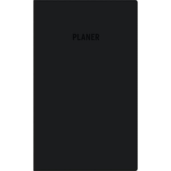 Taschenplaner Leporello PVC schwarz 2026 - Bürokalender 9,5x16 cm - 1 Monat auf 2 Seiten - separates Adressheft - faltbar - Notizheft - 510-1020