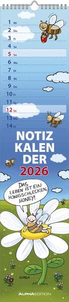 Notizkalender Humor 2026 - Streifenplaner 15x64 cm - Wandkalender - Küchenkalender - mit lustigen Cartoons und Sprüchen - Langplaner