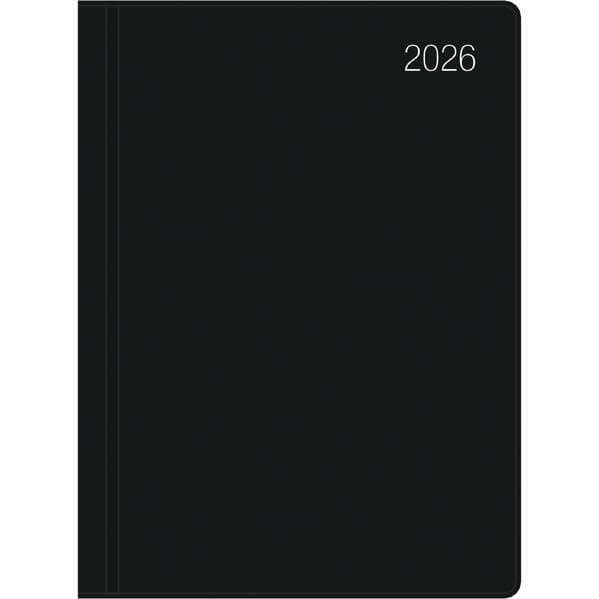 Taschenkalender schwarz 2026 - Bürokalender 10,2x14,2 - 1 Tag auf 1 Seite - flexibler Kunststoffeinband - Stundeneinteilung 7 - 19 Uhr - 610-1020