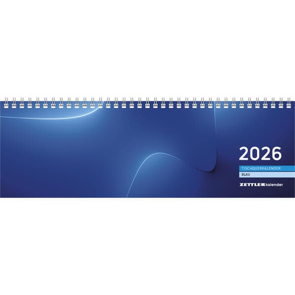 Tischquerkalender blau 2026 - 32x10,5 cm - 1 Woche auf 2 Seiten - Bürokalender mit Monatsübersichten - Stundeneinteilung 7 - 20 Uhr - 176-0015