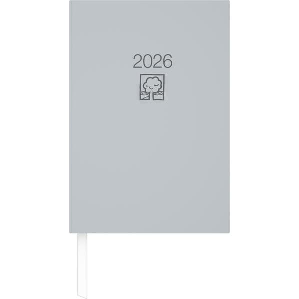 Buchkalender grau 2026 - Bürokalender 14,5x21 - 1T/1S - Blauer Engel - Kartoneinband - Halbstundeneinteilung 7-22 Uhr - 876-0703-1