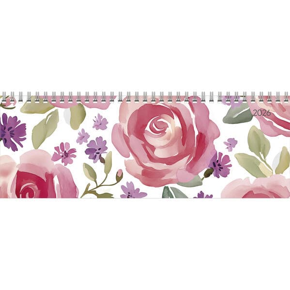 Tisch-Querkalender Style Rosen 2026 - Büro-Planer 29,7x10,5 cm - Tisch-Kalender - 1 Woche 2 Seiten - Ringbindung - Zettler
