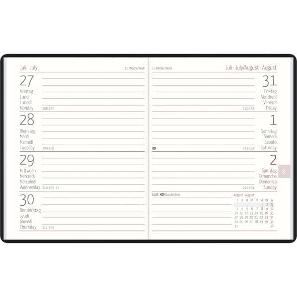 Zettler Taschenkalender 1W/2S farblich sortiert 2026 Taschenplaner 83 x 11 cm, 172 Seiten, Monatsübersicht, Tages- & Wochenzählung, flexibler Kunststoffeinband mit Jahresprägung, FSC
