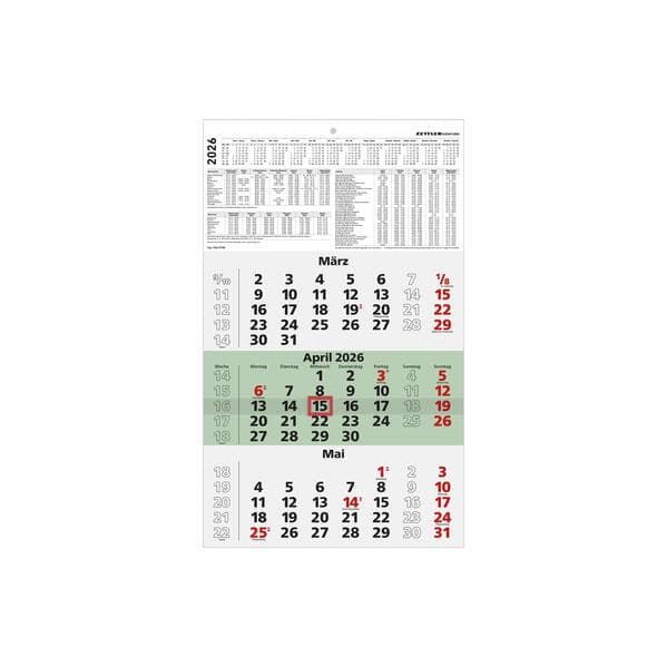 3-Monatskalender Recycling 2026 - 29,7x48,8 cm - mit Kopftafel und Datumsschieber - Blauer Engel - Mehrmonatsplaner - 956-0700