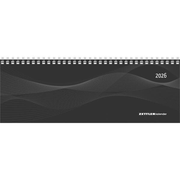 Tisch-Querkalender Profi schwarz 2026 - Büro-Planer 29,7x10,5 cm - Tisch-Kalender - 1 Woche 2 Seiten - Ringbindung - Zettler
