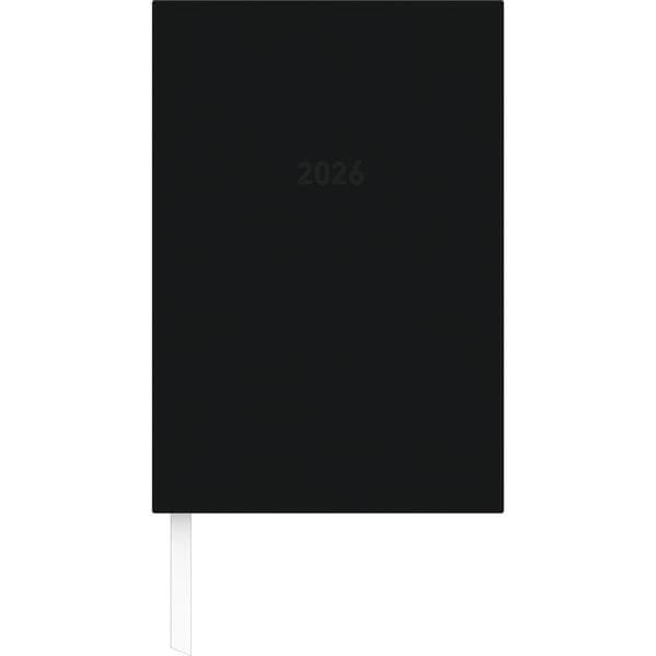 Zettler Buchkalender 2026 14,5x21 cm schwarz Bürokalender 1 Tag auf 1 Seite wattierter Kunststoffeinband Stundeneinteilung 7-19 Uhr