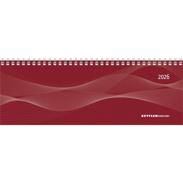 Tisch-Querkalender Profi rot 2025 - Büro-Planer 29,7x10,5 cm - Tisch-Kalender - 1 Woche 2 Seiten - Ringbindung - Zettler