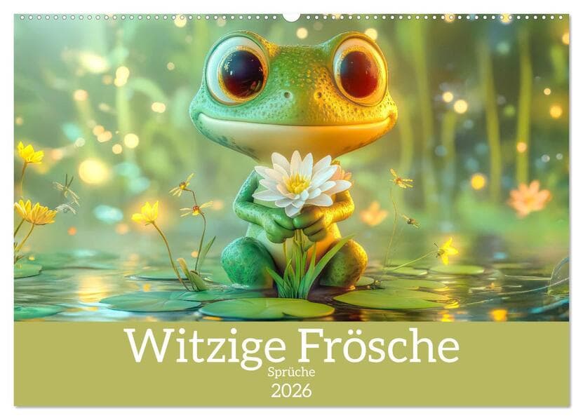 Witzige Frösche - Sprüche (Wandkalender 2026 DIN A2 quer), CALVENDO Monatskalender