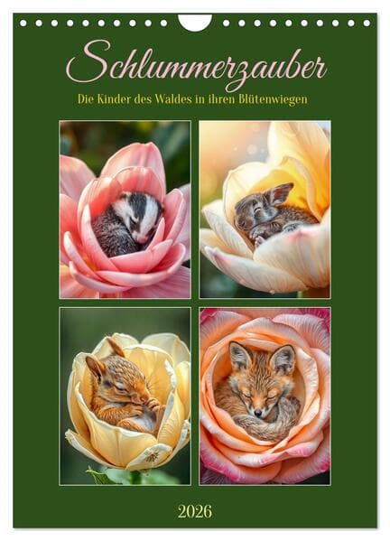 Schlummerzauber - Die Kinder des Waldes in ihren Blütenwiegen (Wandkalender 2026 DIN A4 hoch), CALVENDO Monatskalender
