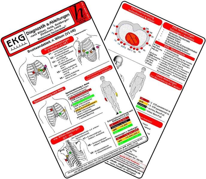 EKG Diagnostik & Ableitungen - Medizinische Taschen-Karte
