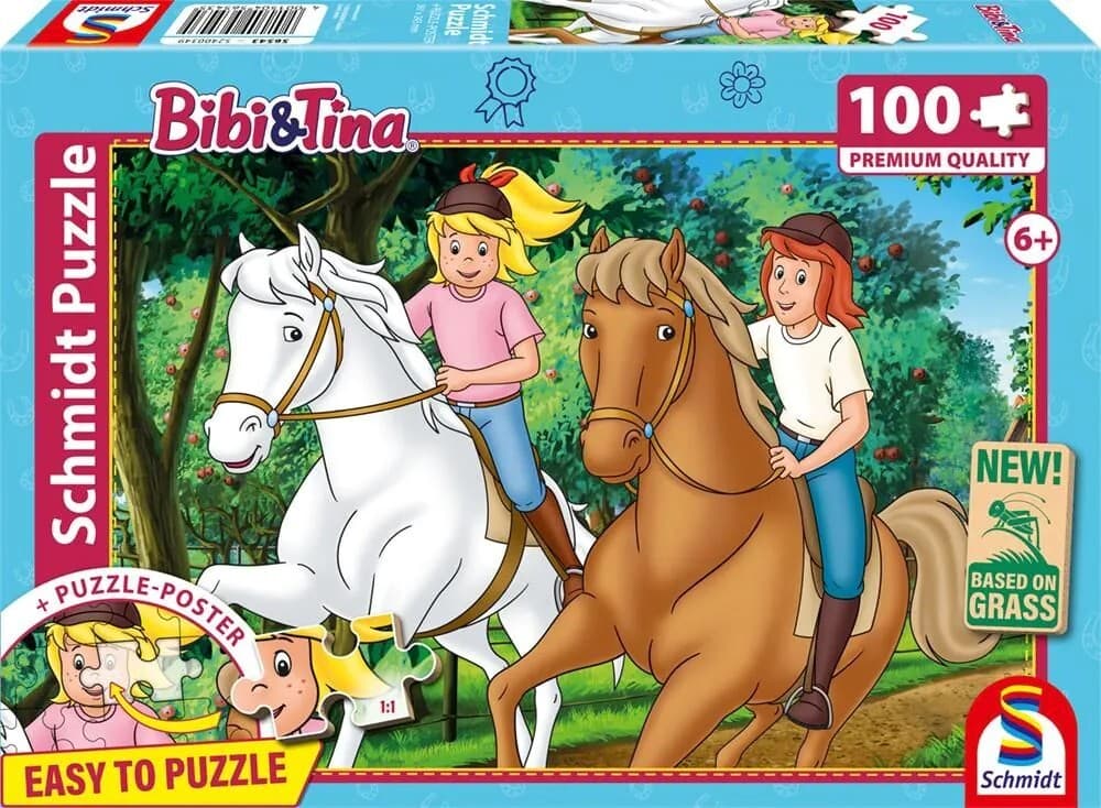 Schmidt 56543 - Bibi & Tina, Sommerausritt, Puzzle mit Poster, 100 Teile aus NATPAX® Graspappe
