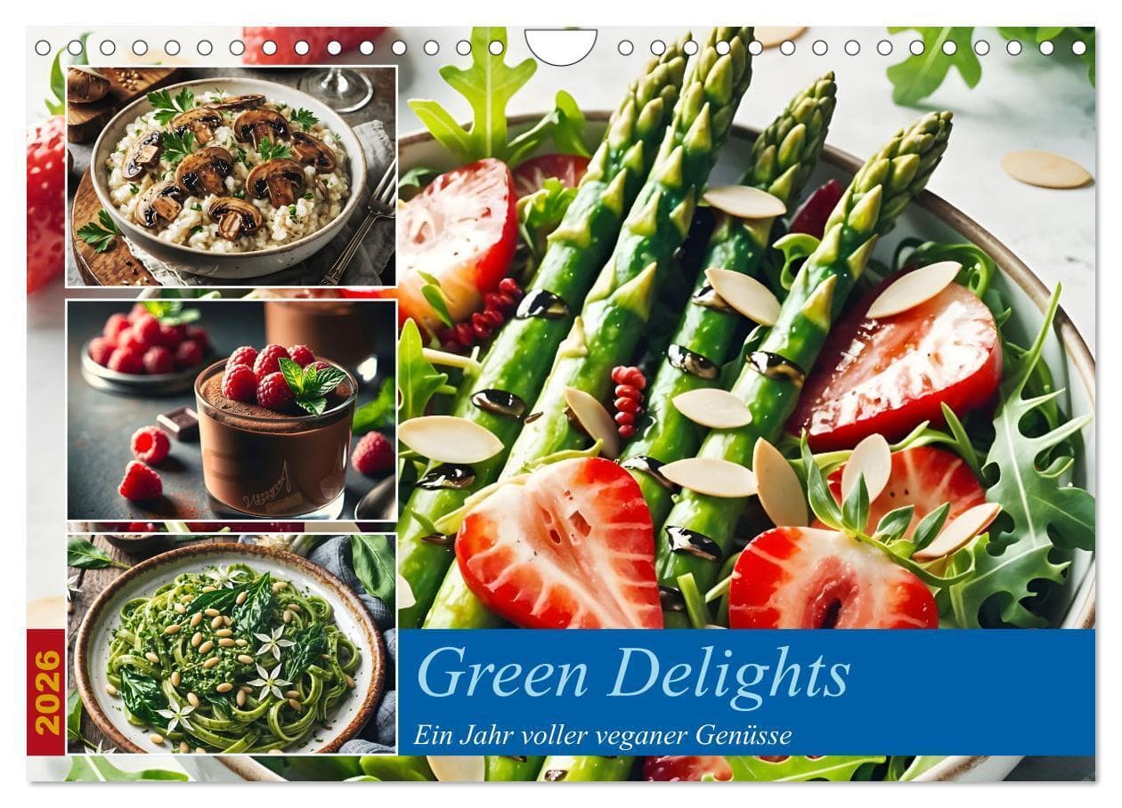 Green Delights - Ein Jahr voller veganer Genüsse (Wandkalender 2026 DIN A4 quer), CALVENDO Monatskalender