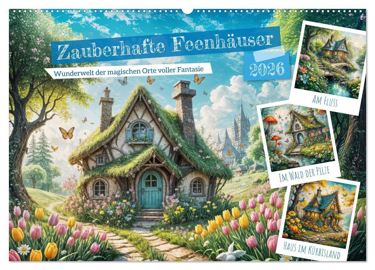 Zauberhafte Feenhäuser - Wunderwelt der magischen Orte voller Fantasie (Wandkalender 2026 DIN A2 quer), CALVENDO Monatskalender
