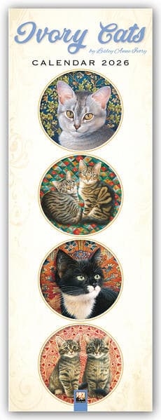 Ivory Cats - Gemalte Katzen - Slimline-Kalender 2026 - Original Flame Tree Publishing-Kalender Slimeline [Mehrsprachig] [Kalender]