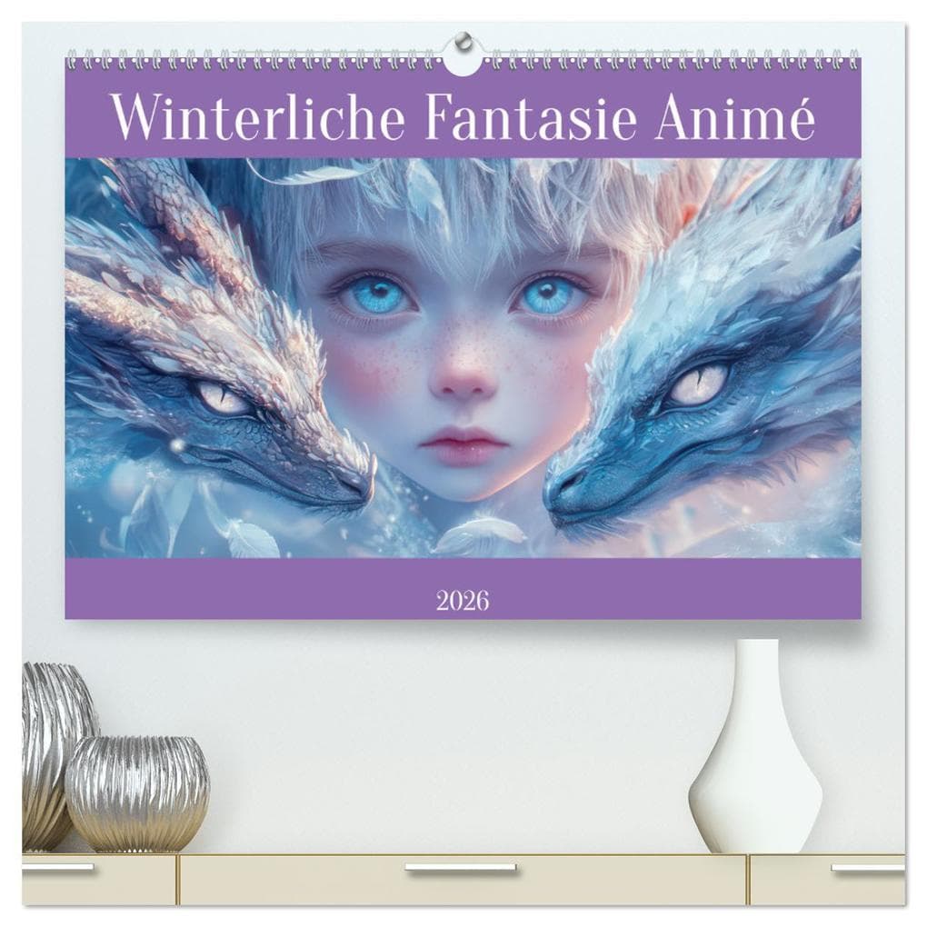 Winterliche Fantasie Animé (hochwertiger Premium Wandkalender 2026 DIN A2 quer), Kunstdruck in Hochglanz