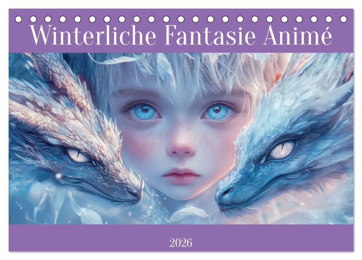 Winterliche Fantasie Animé (Tischkalender 2026 DIN A5 quer), CALVENDO Monatskalender