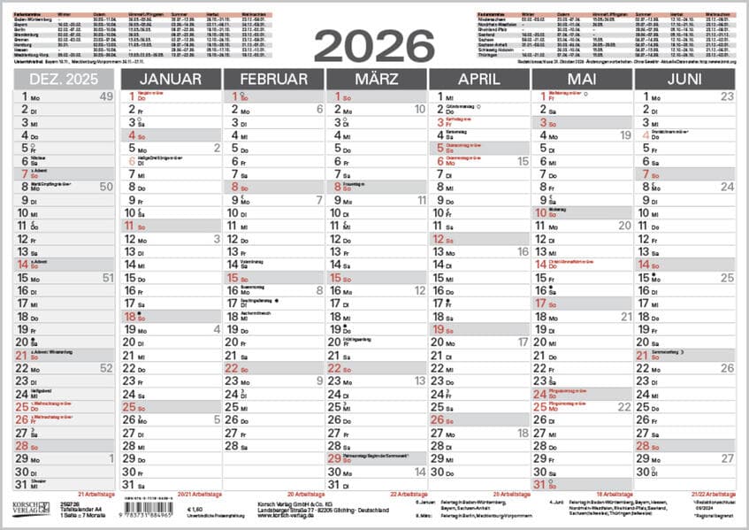 Tafelkalender A4 2026