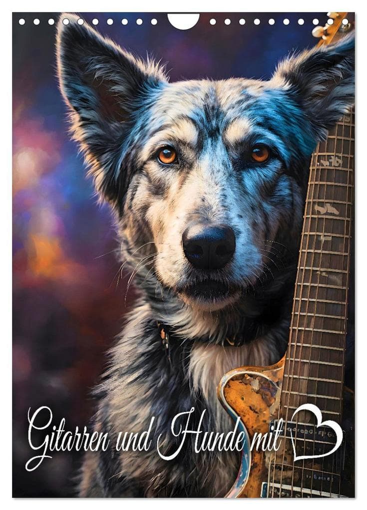 Gitarren und Hunde mit Herz (Wandkalender 2026 DIN A4 hoch), CALVENDO Monatskalender