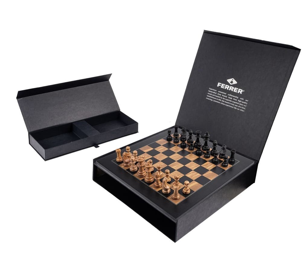 Philos 2531 - Schachset Schwarz Olive Deluxe, Feld 50 mm, Holz, Ferrer World-Class