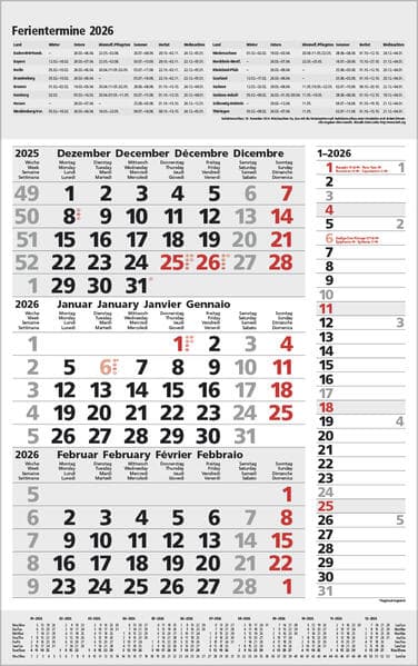 3-Monats-Planer Combi Grau 2026
