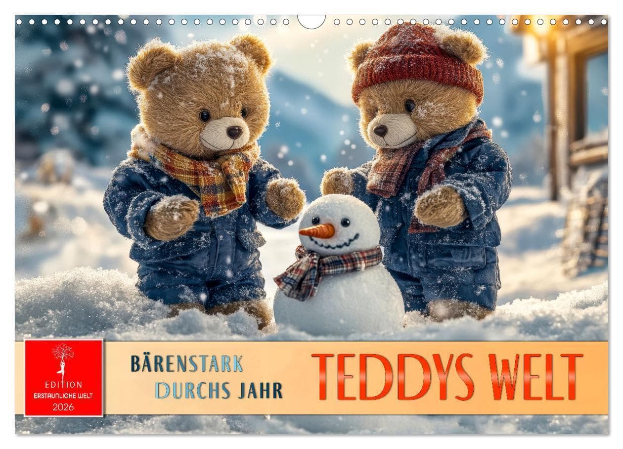 Teddys Welt - Bärenstark durchs Jahr (Wandkalender 2026 DIN A3 quer), CALVENDO Monatskalender