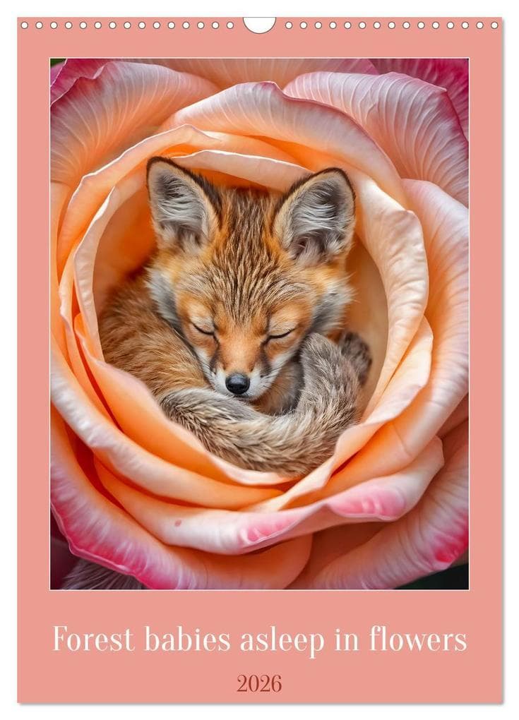 Forest babies asleep in flowers (Wall Calendar 2026 DIN A3 portrait), CALVENDO 12 Month Wall Calendar